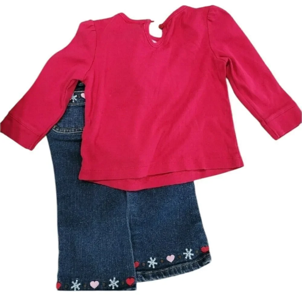 Adorable reindeer top with embroidery jeans